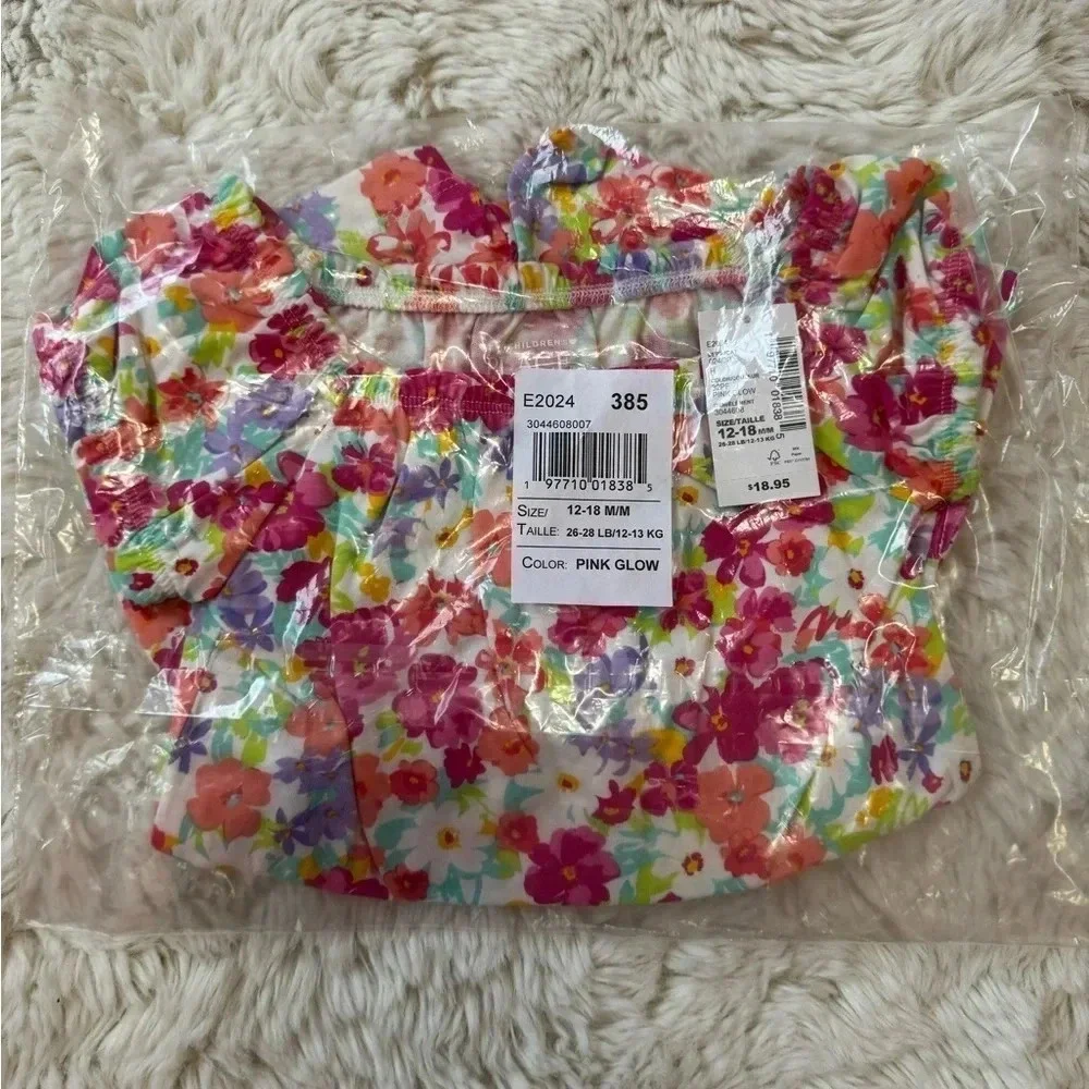 The Children’s Place girls floral romper pink glow size 12-18 months
